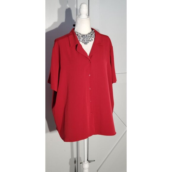LIZ BAKER BLOUSE RED SHORT SLEEVE POLYESTER SIZE 24W(3X) - Picture 1 of 9